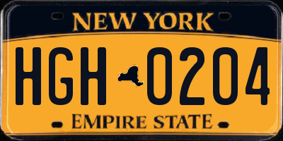 NY license plate HGH0204