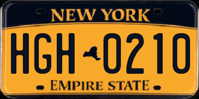NY license plate HGH0210