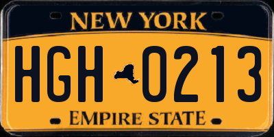NY license plate HGH0213