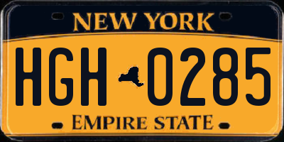 NY license plate HGH0285