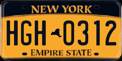 NY license plate HGH0312