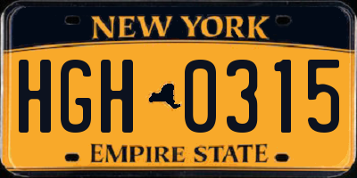 NY license plate HGH0315