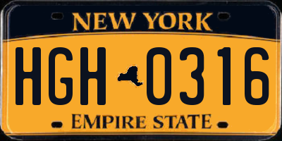 NY license plate HGH0316