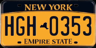 NY license plate HGH0353