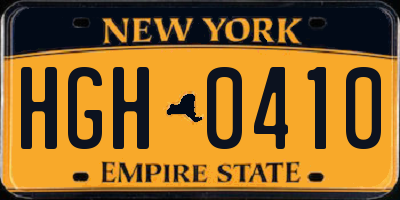 NY license plate HGH0410
