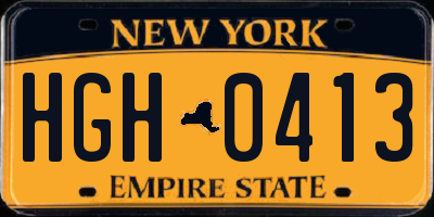 NY license plate HGH0413