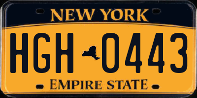 NY license plate HGH0443