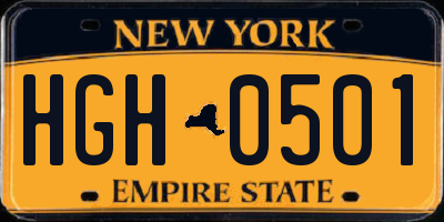 NY license plate HGH0501