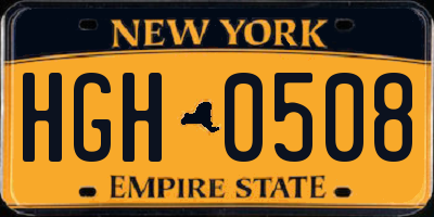 NY license plate HGH0508