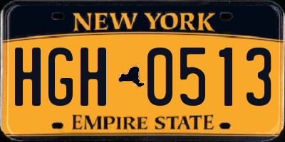 NY license plate HGH0513