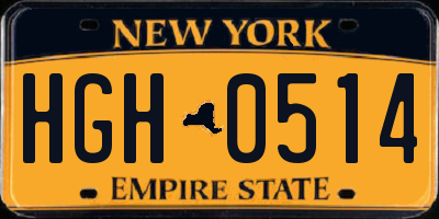 NY license plate HGH0514