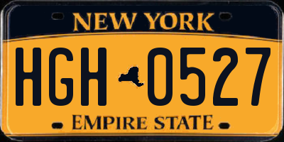 NY license plate HGH0527