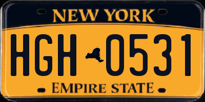 NY license plate HGH0531
