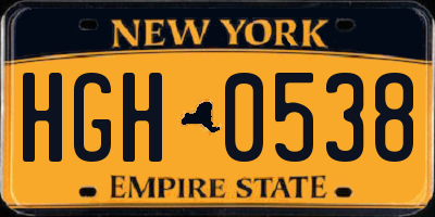 NY license plate HGH0538