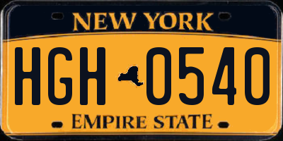 NY license plate HGH0540