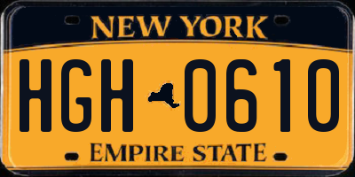 NY license plate HGH0610