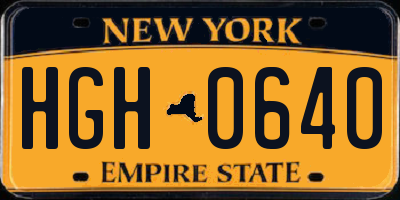 NY license plate HGH0640