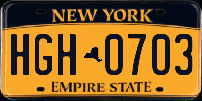 NY license plate HGH0703