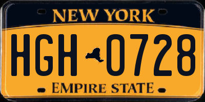 NY license plate HGH0728