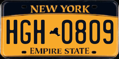 NY license plate HGH0809