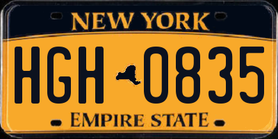 NY license plate HGH0835