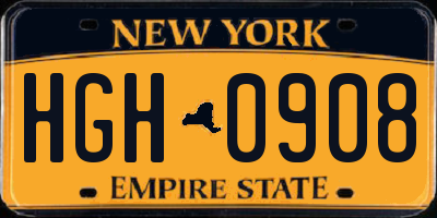 NY license plate HGH0908