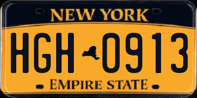 NY license plate HGH0913