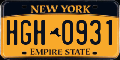 NY license plate HGH0931