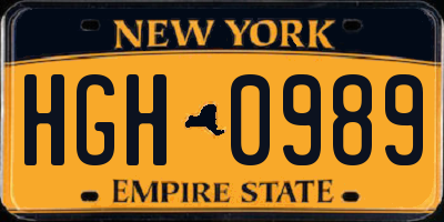 NY license plate HGH0989