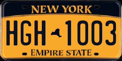 NY license plate HGH1003