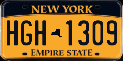 NY license plate HGH1309