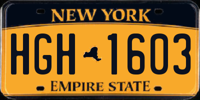 NY license plate HGH1603