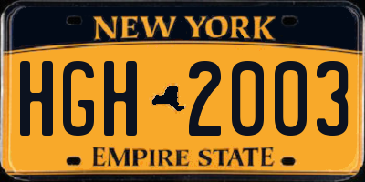 NY license plate HGH2003
