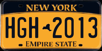 NY license plate HGH2013