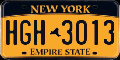 NY license plate HGH3013