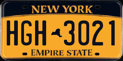 NY license plate HGH3021