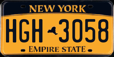 NY license plate HGH3058
