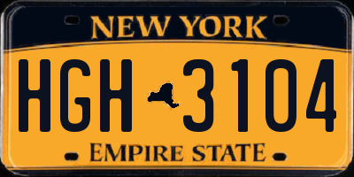 NY license plate HGH3104