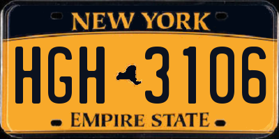 NY license plate HGH3106