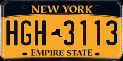 NY license plate HGH3113