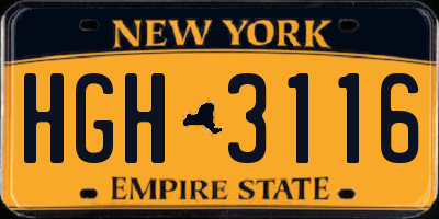 NY license plate HGH3116
