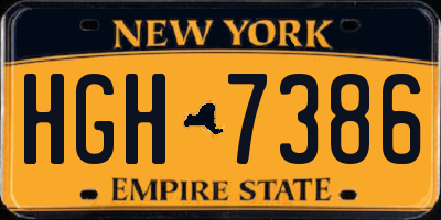 NY license plate HGH7386