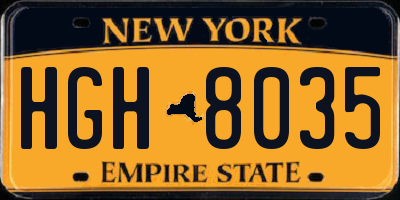 NY license plate HGH8035