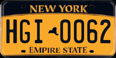 NY license plate HGI0062