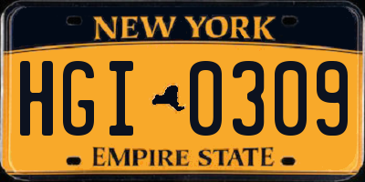 NY license plate HGI0309