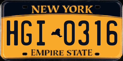 NY license plate HGI0316