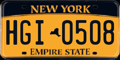 NY license plate HGI0508