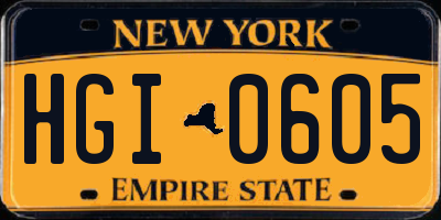 NY license plate HGI0605