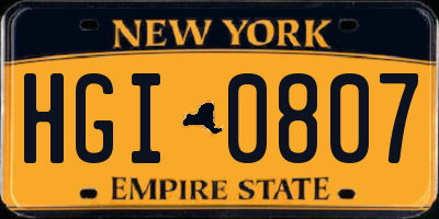 NY license plate HGI0807