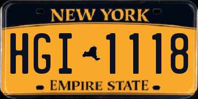NY license plate HGI1118